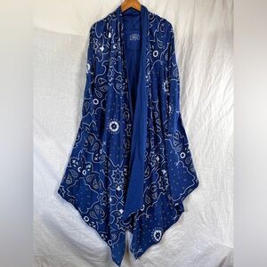 Panhandle Womens L XL Blue Bandana Open Front Waterfall Cardigan Cotton Stretch